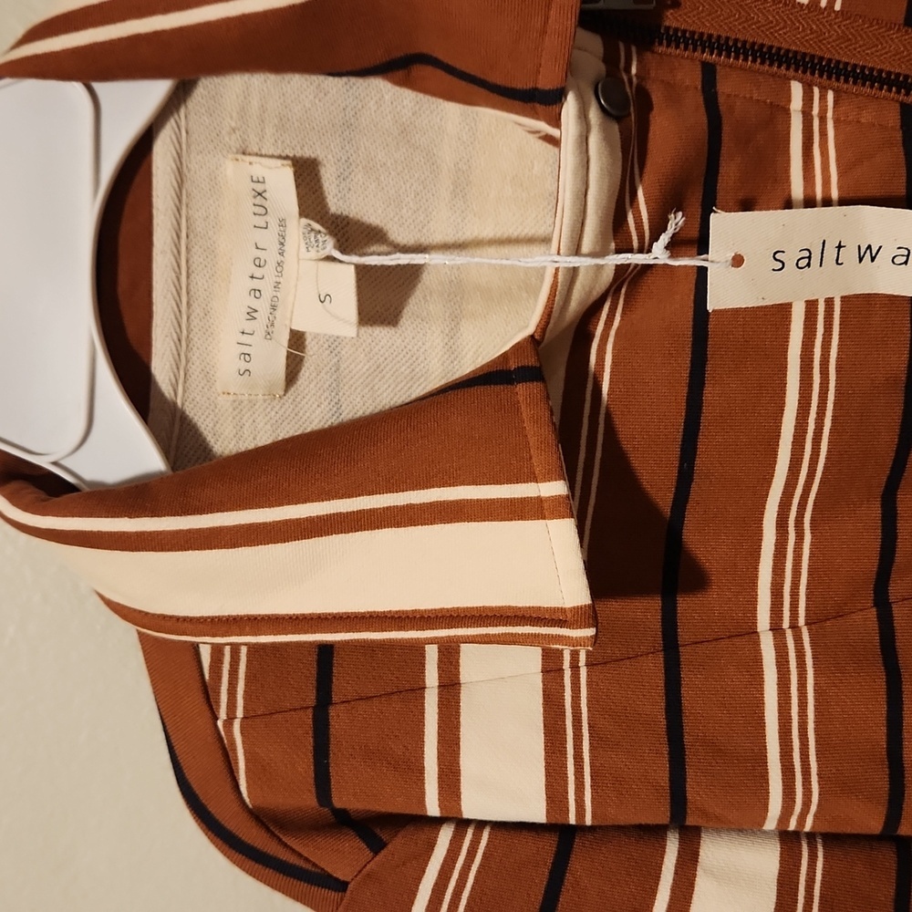 ❤️ NWT! SALTWATER LUXE STRIPED MOTO JACKET ON COTTON TERRY, SMALL - Picture 4 of 9